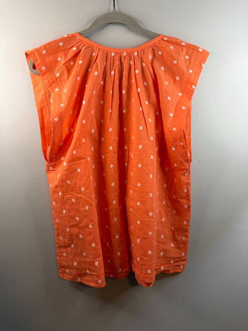 Orange Polka Dot Sleeveless Blouse By Loft M 100% Cotton Embroidery Detail Women - Picture 4 of 4